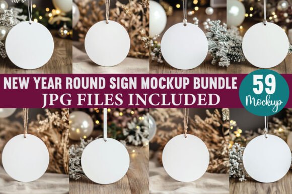 New Year Round Sign Mockup Bundle: Graphics & Product Mockups